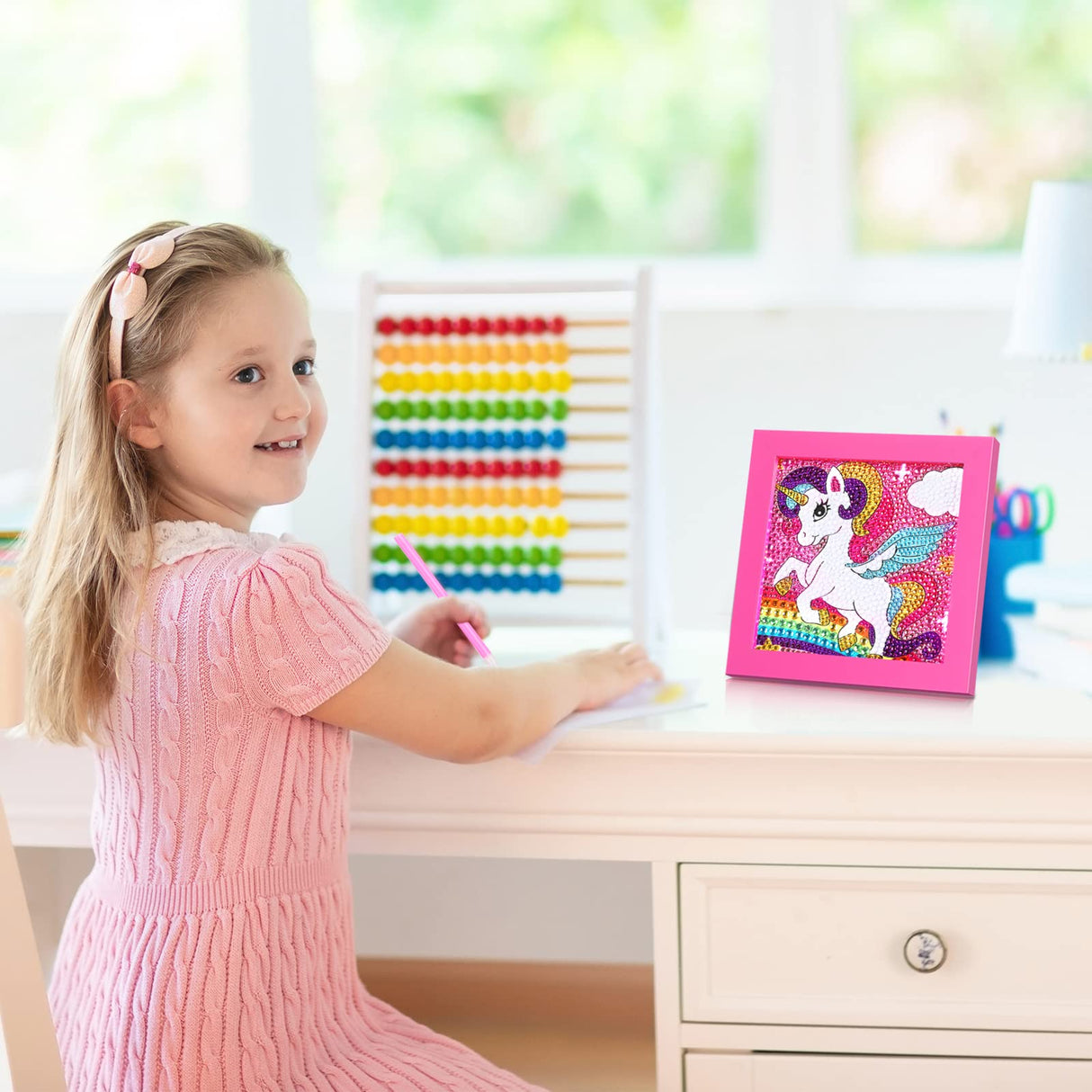 SATINIOR Diamond Gem Kits with Frame for Kids 5D Cute Unicorn Party Favors Diamond Art Crafts DIY 5D Painting Art Kits for Christmas Girls Boys 6 8 10 12 Birthday Embroidery Gifts Party Decorations SATINIOR