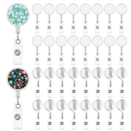 Tenceur 100 Pcs Sublimation Badge Reel Bulk Blank Retractable Badge Holder DIY Sublimation Blanks Tag Holder with Clip Heat Transfer Badge Reels for ID Name Card Key Nurse Office Worker Doctor(White) Tenceur