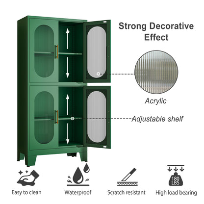 pozdeg Metal Storage Cabinet,Pantry Kitchen Storage Cabinets with 4 Doors,2 Adjustable Shelf，Floor Storage Cabinet for Kitchen, Laundry Room, Home Office, Kids Room（Green） - WoodArtSupply