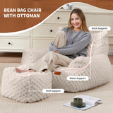 WSOFRLAC Bean Bag Chair with Ottoman, Modern Giant Bean Bag Couch Sofa with Footstool, Lounge Large Bean Bag Chairs for Adults Teens, Comfy Faux Fur Reading Chair for Bedroom, Living Room WSOFRLAC