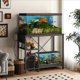 BEURUKU 40-50 Gallon Fish Tank Stand with Power Outlet & LED Light, Metal Aquarium Stand with 3 Tier Adjustable Storage Shelves, Tank Stand for Reptile Tank, Turtle Tank, 36" L*18.5" W, Black BEURUKU