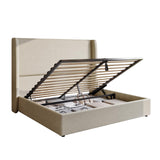 AMERLIFE Lift Up Storage Bed Queen Size Linen Upholstered Platform Bed Frame, Hydraulic Storage,Modern Wingback Headboard, No Box Spring Needed, Khaki AMERLIFE