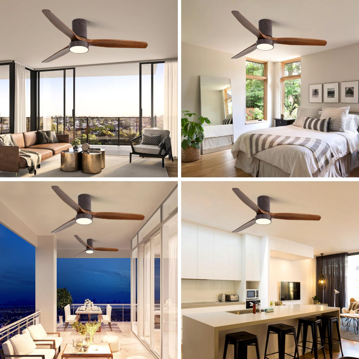 CACI Mall 52 Inch Flush Mount Ceiling Fan with Lights, 3 blade wood ceiling fan, Low Profile Ceiling Fan with Remote,Noiseless 6 Speeds Adjustable,Reversible DC Motor CACI Mall