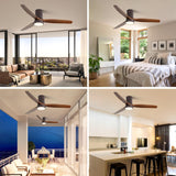 CACI Mall 52 Inch Flush Mount Ceiling Fan with Lights, 3 blade wood ceiling fan, Low Profile Ceiling Fan with Remote,Noiseless 6 Speeds Adjustable,Reversible DC Motor CACI Mall