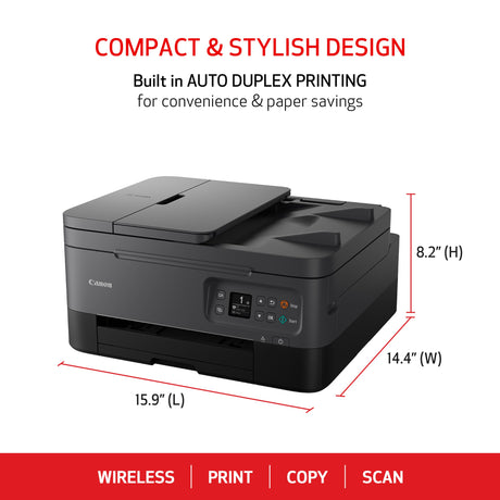 Canon PIXMA TR7020a All-in-One Wireless Color Inkjet Printer, with Duplex Printing, Mobile Printing, and Auto Document Feeder, Black, Works with Alexa Canon