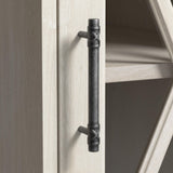 Lennox Tall 5 Shelf Bookcase with Glass Doors in Linen White Oak - Stylish Farmhouse Storage Solution Bush Business Furniture