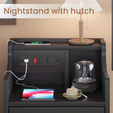 ADORNEVE Night Stand Set 2,Black Nightstand with Charging Station & Hutch,Night Stands for Bedrooms Set of 2,Bedside Table with Drawers ADORNEVE