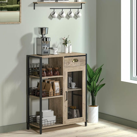 X-cosrack 3-Tier Adjustable Grey Coffee Bar Table with Fabric Drawer for Kitchen and Dining X-cosrack