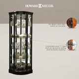 Howard Miller Marlowe II Corner Curio Cabinet, Long Heighted Showcase Black Finish Adjustable Shelves & Levelers, Illuminated Interior Lightning Perfect for Living Room Office and Room Decor Howard Miller