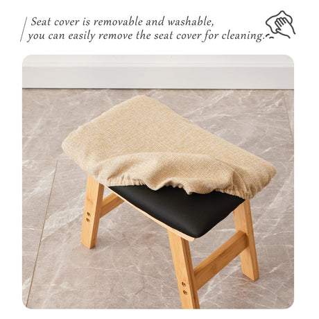 Foot Stool,Ottoman,Bamboo Small Sofa Foot Rest Under Desk,Extra Seating for Living Room, Bedroom and Kitchen (Natural Stool Legs - Beige Surface) Kitsanery