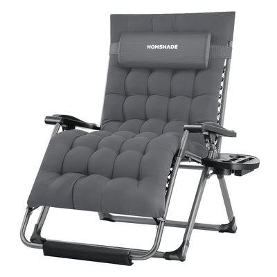 HOMSHADE XXL Zero Gravity Chair with Cushion, 33In Oversized Zero Gravity Lounge Chair, Patio Outdoor Recliner Chair for Indoor Outdoor with Headrest, Cup Holder, Footrest Support 500Lbs, Grey
