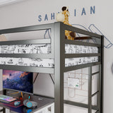 Multifunctional Metal Loft Bed Twin Size with Safety Guard and Removable Ladder in Matte Black ikalido