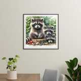5D Animals Diamond Painting Kits for Adults, Raccoon Family Diamond Art Kits for Adults Beginner, DIY Full Drill Diamond Dot Gem Painting for Home Wall Decor 13.78x13.78inch BYGFHLYW