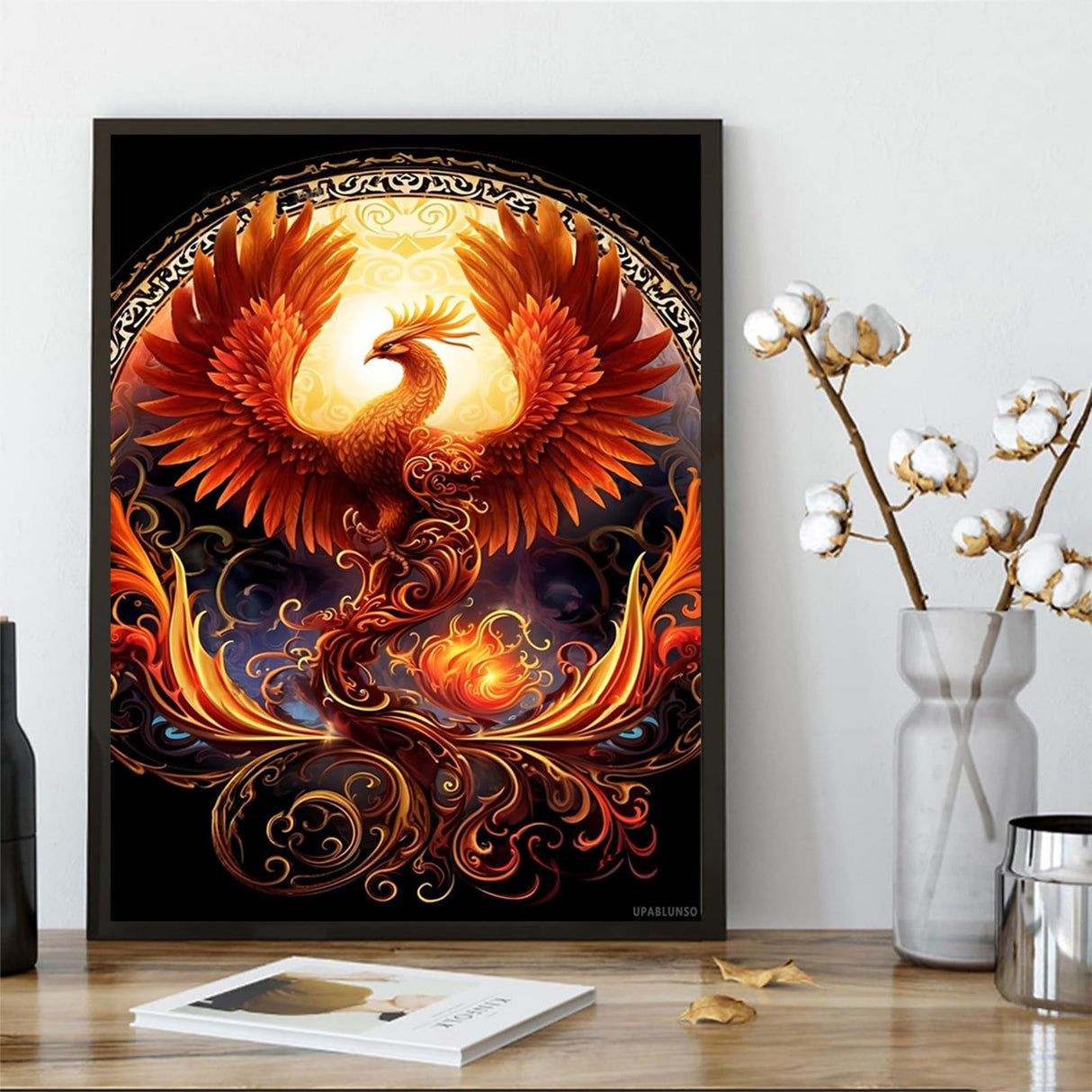 UPABLUNSO Diamond Painting Kits for Adults Phoenix with Red Flames Diamond Art DIY 5D Full Round Drill Crystal Rhinestone Arts and Crafts for Home Decor Wall Decor 12x16inch UPABLUNSO