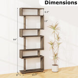Tangkula 6-Tier S Shaped Bookcase, 64" Tall Modern Geometric Bookshelf with Anti-Tipping Kit, Home Office Freestanding Decorative Storage Display Shelf Room Divider for Living Room Study (1, Walnut) Tangkula