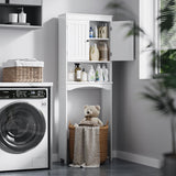 Bealife Over The Toilet Storage Cabinet with Open Shelf, Organizer with Adjustable Shelf and Double Doors,Over The Toilet Storage Shelf Free Standing- White Bealife