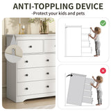BAZELOR 55 Inch Wide White Dresser for Bedroom, 9 Drawer Dresser with Large Drawers, Wood Chest for Living Room, Hallway BAZELOR