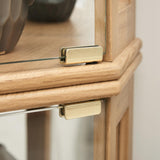 Corner Curio Cabinet with Glass Doors, Lighted Display Case, Adjustable Shelves, Freestanding Display Cabinets for Collectibles, Bar Glass Liquor Storage, Medals& Antique Collection (Light Oak) GOAWGO