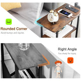 LOAKEKEL Narrow End Table Living Room with Charging Station, Skinny Side Table with Fabric Drawers, Slim LED Nightstand for Bedroom, Small Spaces, Couch, Rustic Brown, HETNDP02LPBR-1 LOAKEKEL