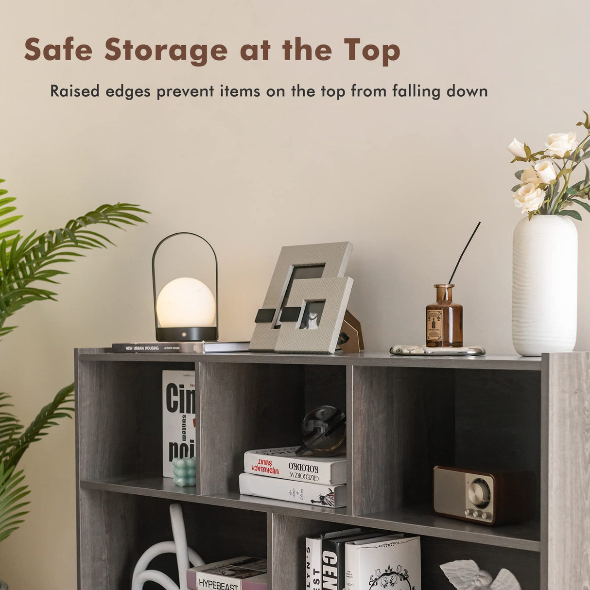 SILKYDRY 3-Tier Open Bookcase with 8 Cubes - Versatile Wooden Storage Cabinet in Grey SILKYDRY