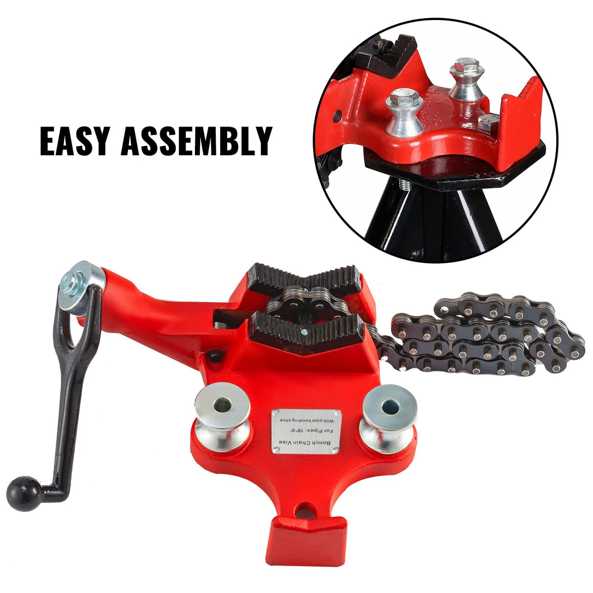 VEVOR Screw Bench Chain Vise | 1/8"-5" Pipe Capacity | Heavy Duty Pipe Chain Vise with Crank Handle | Neoprene-Coated Jaw | Durable Cast Iron Material | Ideal for Various Pipes VEVOR