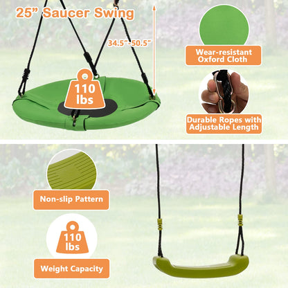 HONEY JOY Swing Set, 660lbs 7-in-1 Heavy Duty Swingset Outdoor for Kids w/A-Frame Metal Swing Stand, 2 Swings, Glider, Gym Rings, Slide, Monkey Bar, Basketball Hoop, Swing Sets for Backyard - WoodArtSupply