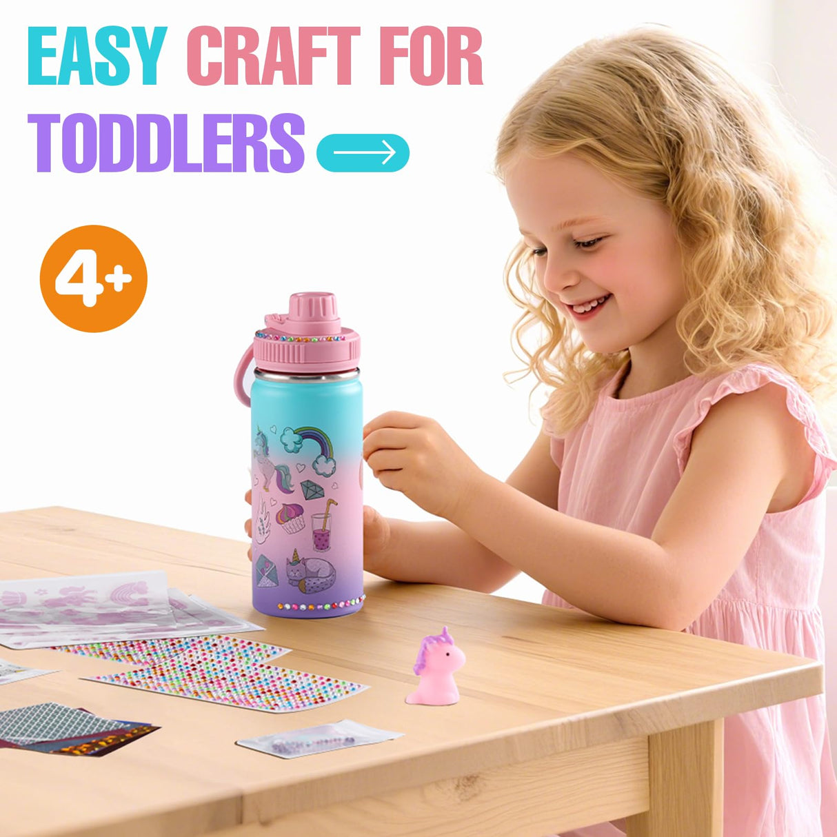 JMMICO Decorate Your Own Water Bottle Kits for Girls Age 4-6-8-10 (Stainless Steel),Unicorn Crafts Gifts,Foil Arts and Crafts Gifts for Girls Birthday Christmas JMMICO