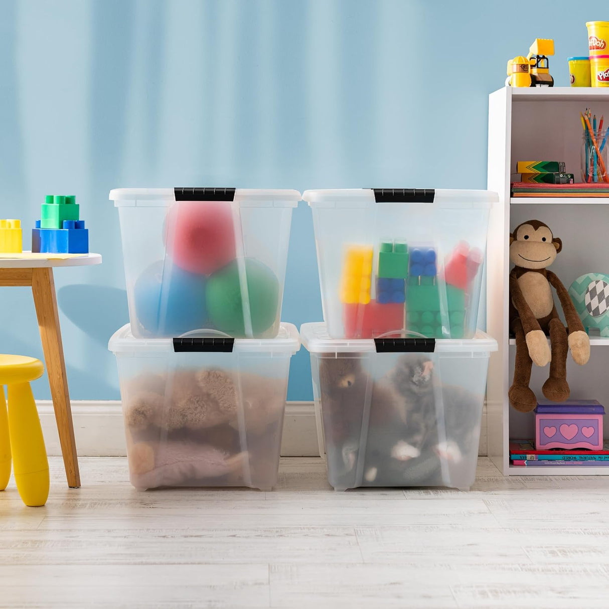 IRIS USA 54 Qt Stackable Plastic Storage Bins with Lids, 6 Pack - BPA-Free, Made in USA - See-Through Organizing Solution, Latches, Durable Nestable Containers, Secure Pull Handle - Clear Iris Ohyama