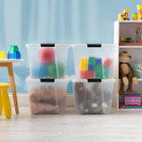 IRIS USA 54 Qt Stackable Plastic Storage Bins with Lids, 6 Pack - BPA-Free, Made in USA - See-Through Organizing Solution, Latches, Durable Nestable Containers, Secure Pull Handle - Clear Iris Ohyama