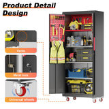 Kelueo Metal Garage Storage Cabinet, Tall Garage Cabinets with 5 Adjustable Shelves, Steel Tool Storage Cabinet with Wheels,Lockable Heavy Duty Garage Storage Cabinets for Garage, Warehouse Kelueo