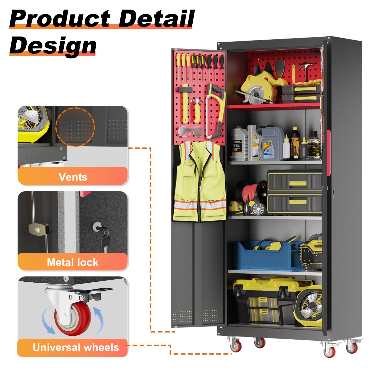 Kelueo Metal Garage Storage Cabinet, Tall Garage Cabinets with 5 Adjustable Shelves, Steel Tool Storage Cabinet with Wheels,Lockable Heavy Duty Garage Storage Cabinets for Garage, Warehouse - WoodArtSupply