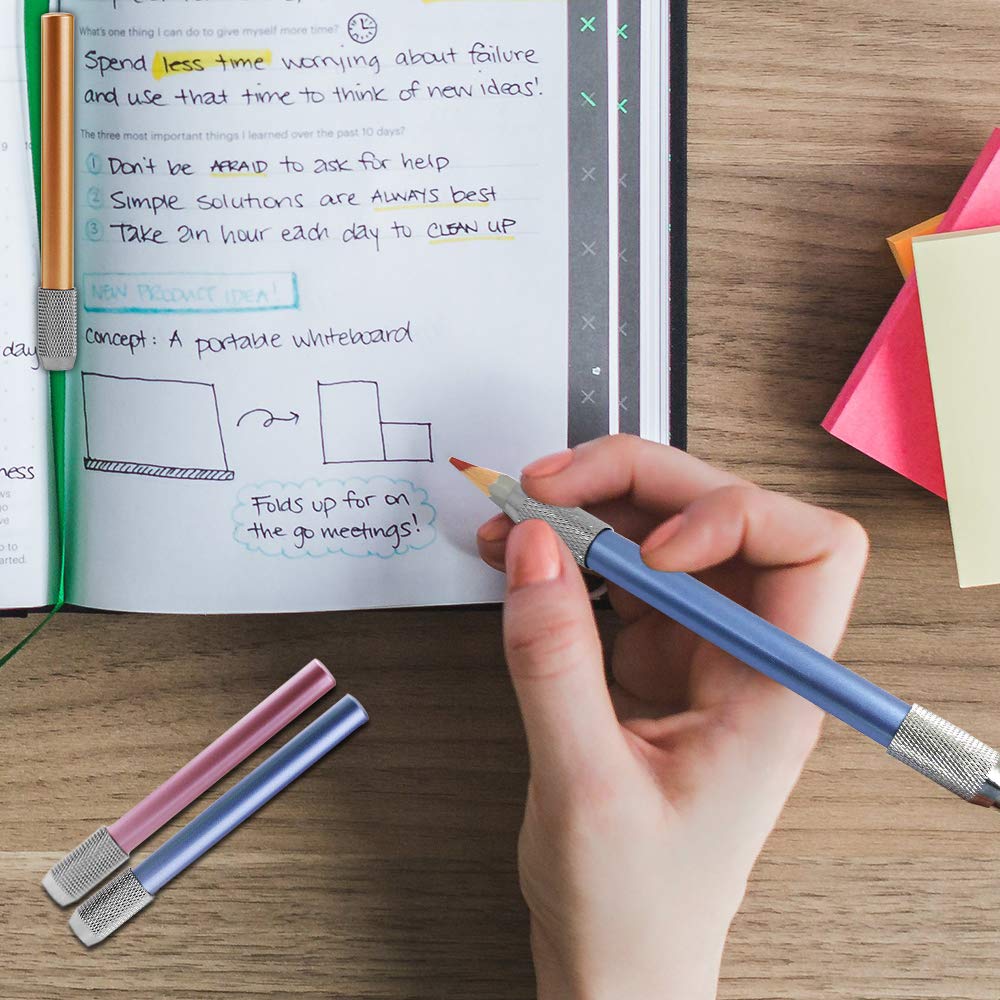 8 pcs Pencil Extenders, FineGood One Head & Dual Head Metal Handle Pen Holder Lengthener, School Office Supplies Art Writing Tool FineGood