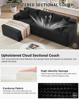 105 Inch Cloud Sectional Couch,Modern Modular Sectional Sofa with Deep Seat,Corduroy Boneless Couches with L-Shape Chaise for Living Room Bedroom,No Assembly Required (Black, Left Facing Chaise) HANXIN