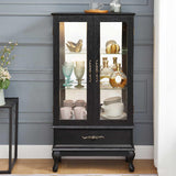 52" H Lighted Curio Cabinet, 3-Tier Glass Display Case with Adjustable Glass Shelves, Vintage China Cabinet with 1 Storage Drawers, Black Display Cabinet for Bedroom Living Room Office SRECELL