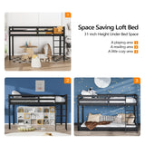 VINGLI 47'' Black Junior Low Loft Bed with Stairs - Sturdy Twin Size Frame for Kids and Teens VINGLI