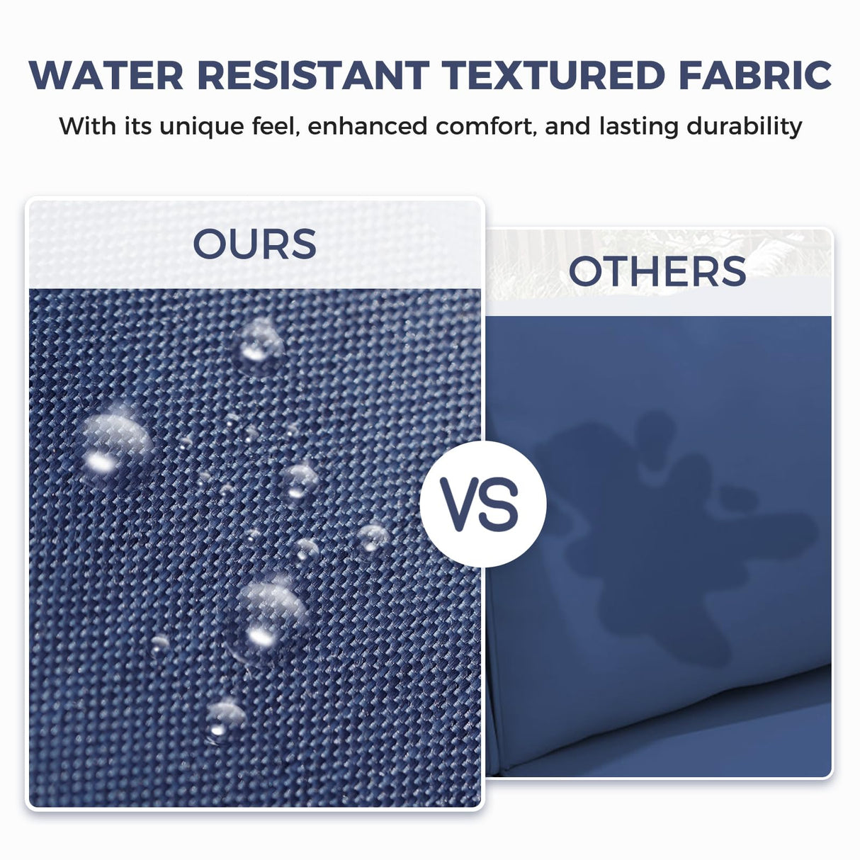 Grand patio 8-Piece Patio Furniture Set with 47" Fire Pit Table, Outdoor Conversation Set & 50,000 BTU 47 Inch Rectangle Propane Fire Pit with Water Resistant Blue Thick Cushions, Brown Grand patio