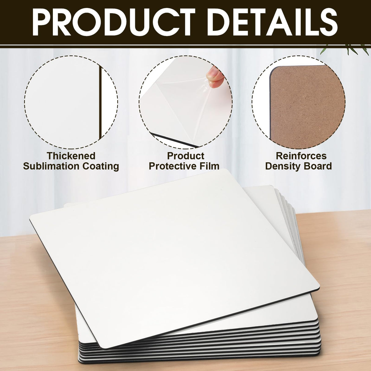 Landical 10 Pack 12" x 12" Square Sublimation Hardboard Blanks MDF Wood Sheets Bulk MDF Board 1/8 Inch Thick Sublimation Cutting Board Blanks for Heat Press Machine Laser Cut DIY Projects, White Landical
