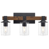 DUJAHMLAND Farmhouse Vanity Light Fixture,3-Light Bathroom Wood Wall Light Over Mirror with Clear Glass Shade, Rustic Vintage Wall Sconce Lighting.(Antique Wood, 3-Light) DUJAHMLAND