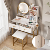 Makeup Vanity with Round Mirror and Lights, White Vanity Makeup Table with Charging Station, Small Vanity Table for Bedroom, 3 Lighting Modes, 31.5in(L) Vabches