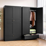 BYNSOE Metal Armoire Wardrobe Closet with 2 Doors 72'' Wardrobe Cabinet with Drawers and Hanging Rail Metal Closet with Adjustable Shelves for Bedroom. (Black, with 1drawer) BYNSOE