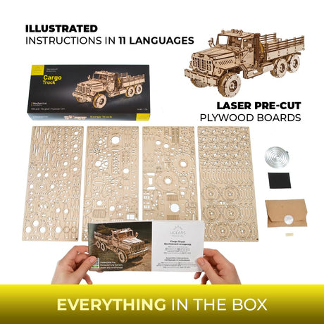 UGEARS Cargo Truck 3D Wooden Puzzles for Adults - Hobbies for Men to Build - Car Adult Building Model Kits for Teens - Rompecabezas 3D para Adultos UGEARS