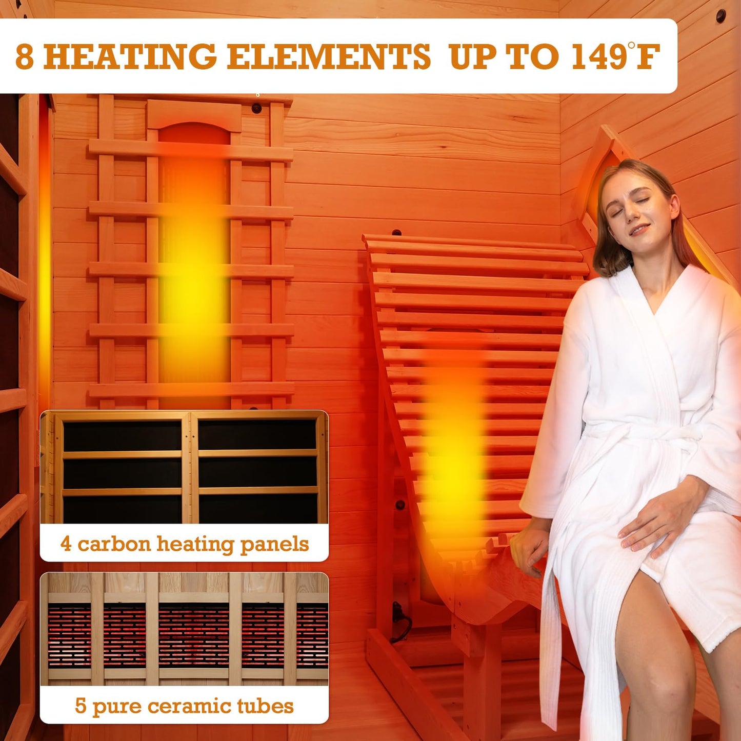 amocane Far Infrared Sauna, 1-2 Person Sauna for Home, Wooden Lounger, 5 Ceramic Heater & 4 Carbon Fiber Panel, Oxygen Bar, Dry Saunas Spa(Hemlock, L 70.86" x W 70.86" x H 74.8")