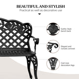 VINGLI 42.5" Outdoor Bench, Antique Cast Aluminum Front Porch Bench Metal Garden Benches Cast Iron Benches 2-3 People Seating (Black) VINGLI