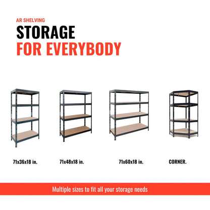 AR Shelving 2400-Lb. Capacity, 71in.H x 60in.W x 18in.D Rivet Shelving Unit, Or Assemble as 2 Benches, Ea. 35 1/2in.H x 120in.L x 18in.D, Matte Dark Gray, Model# Garage 60/18 600 Lbs.