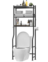 Livilord 3-Tier Over The Toilet Storage, Freestanding Metal Bathroom Shelves with 4 Hooks, Over Toilet Storage Shelf with Paper Holder, Above The Toilet Shelf for Bathroom Storage, Black Livilord