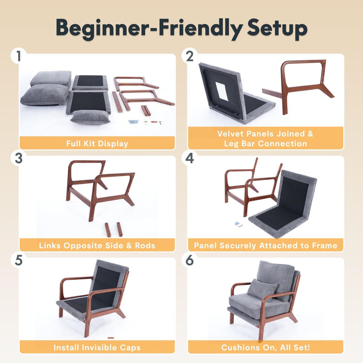 FLEXISPOT AC1 Accent Chairs Set of 2, Upholstered Mid Century Modern Corduroy Armchairs with Solid Wood Frame, Comfy Lounge Reading Chairs Farmhouse Armchairs for Living Room, Bedroom, Balcony (White) FLEXISPOT