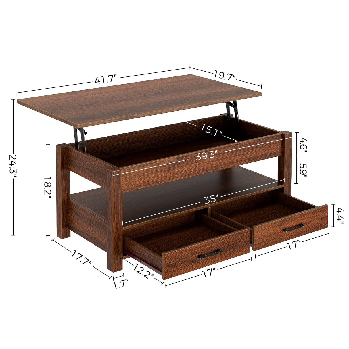 Rolanstar Coffee Table, Lift Top Coffee Table with Drawers and Hidden Compartment, Retro Central Table with Wooden Lift Tabletop, for Living Room,Espresso Rolanstar