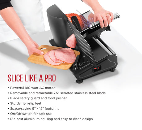 Chefman Electric Deli Slicer With Adjustable Slices, Stainless Steel Blades, Safe Feet - For Ham, Cheese, Bread, Fruit & Veggies Chefman