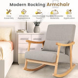 IFANNY Upholstered Rocking Chair, Modern Glider Rocker with Lumbar Pillow & Rubber Wood Legs, Wooden Recliner Rocking Accent Armchair Chair for Living Room, Bedroom, Nursery (1, Grey) IFANNY