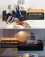 HANXIN Futon Twin Size Sofa Bed, 76 Inch Boneless Couch for Living Room, Floor Loveseat Sleeper with Pull Out Bed, 2-in-1 Folding Convertible Couch Bed for Small Space, Bedroom (Black) HANXIN